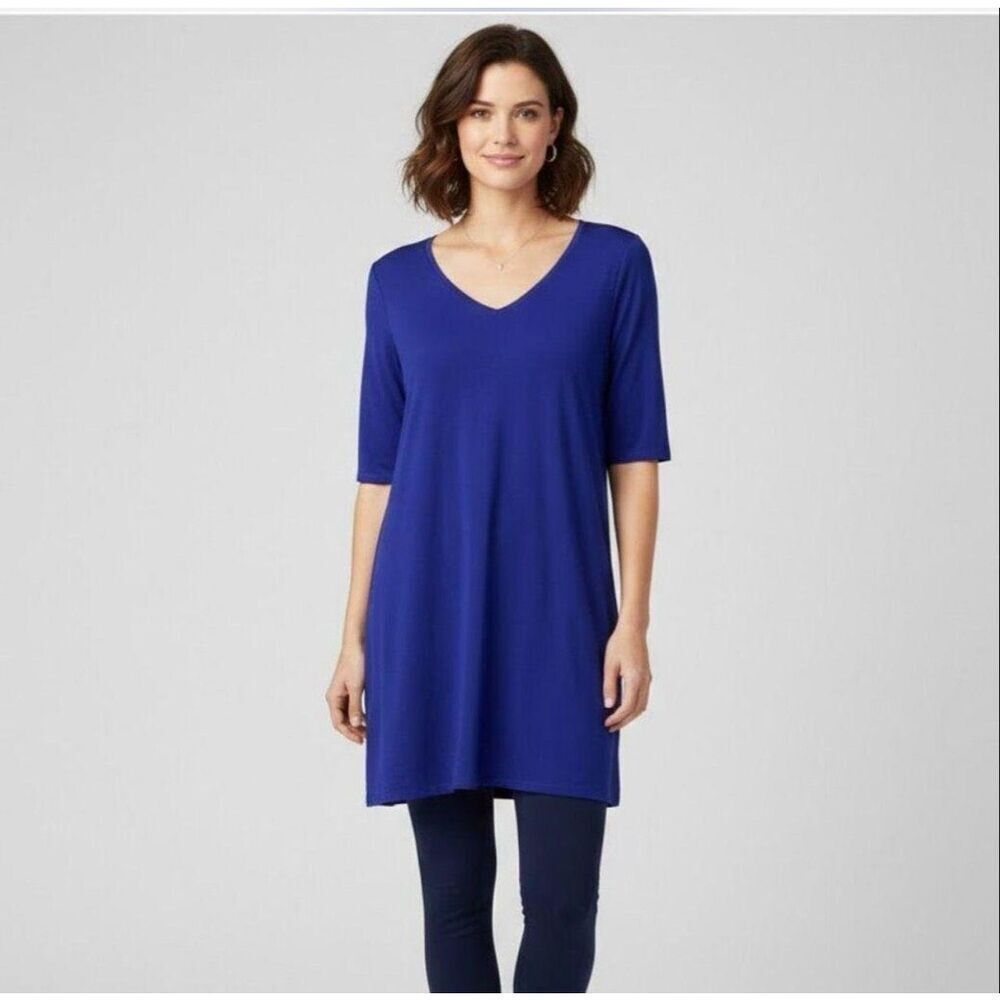 Eileen Fisher jersey knit a-line tunic dress v-neckline short sleeve size XL